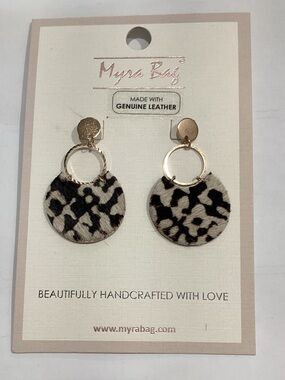 Myra Bag Black and Cream Leopard Leather Hoop Drop Earrings